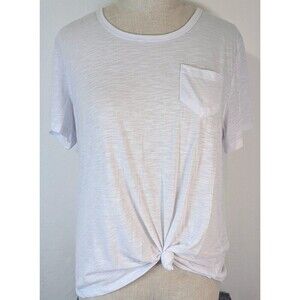Just Be Plus White Slub Knit Front Knot Pocket Tee Short Sleeve Plus Size 1X